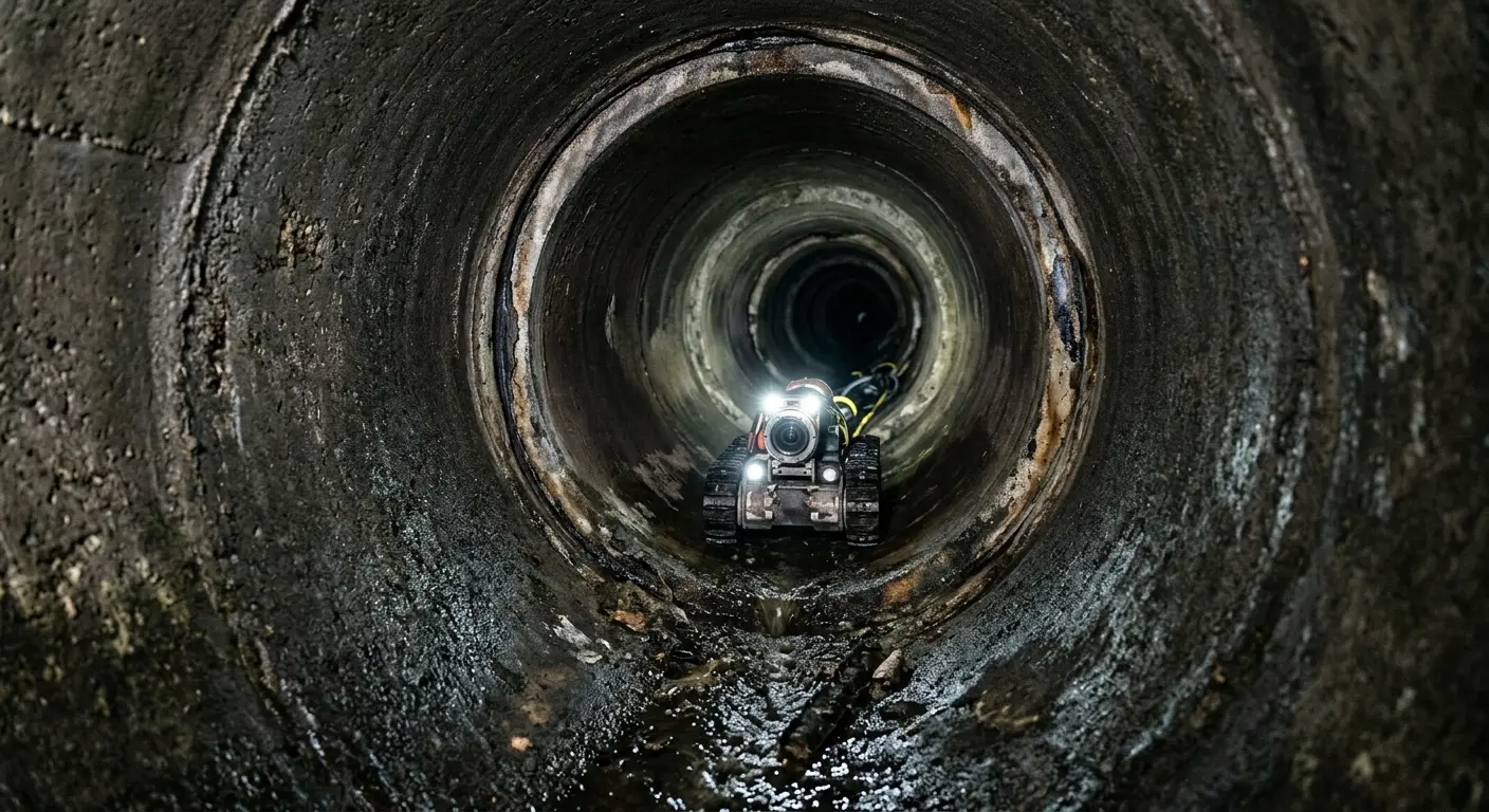 Robotic sewer camera inspecting pipe interior for Drain Snake Service in Pflugerville
